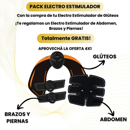 ELECTRO ESTIMULADOR DE GLÚTEOS + ABDOMEN, BRAZOS Y PIERNAS DE REGALO