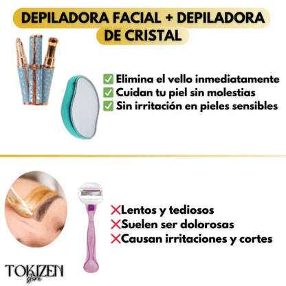 OFERTA EXCLUSIVA: DEPILADORA FACIAL + DEPILADORA DE CRISTAL