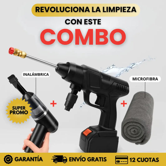 PROMO 3x1: HIDROLAVADORA PORTÁTIL, ASPIRADORA INALÁMBRICA Y PAÑO MICROFIBRA